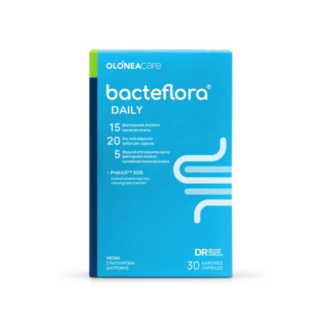 OLONEA Bacteflora Daily 30caps (Συμβιωτικό Συμπλήρωμα Διατροφής με Προβιοτικά & Πρεβιοτικά & Μεταβιοτικά για την Ομαλή Λειτουργία του Γαστρεντερικού)