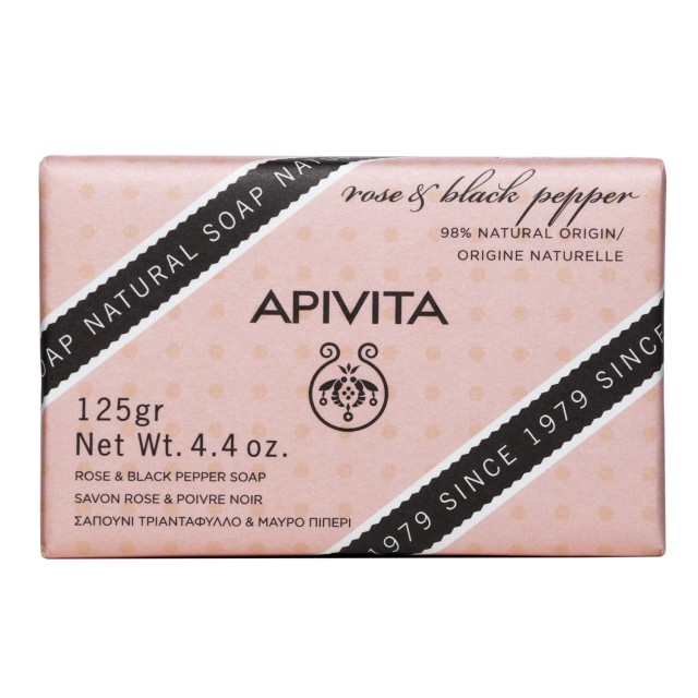 Apivita Natural Soap with Rose & Black Pepper 125gr (Σαπούνι με Τριαντάφυλλο & Μαύρο Πιπέρι)