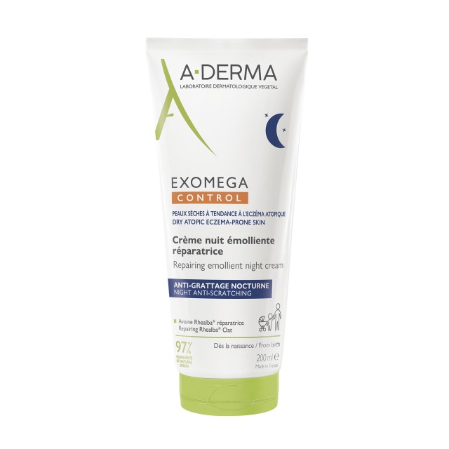 A Derma Exomega Control Emollient Night Cream 200ml (Επανορθωτική Μαλακτική Κρέμα Νυκτός)