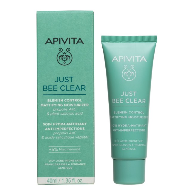 Apivita Just Bee Clear Blemish Control Mattifying Moisturizer 40ml (Κρέμα Προσώπου Κατά των Ατελειών για Λιπαρή/με Τάση Ακμής Επιδερμίδα)