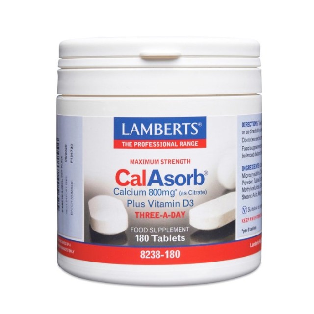 Lamberts CalAsorb Calcium 800mg & D3 180tabs (Συμπλήρωμα Διατροφής με Κιτρικό Ασβέστιο & Βιταμίνη D)