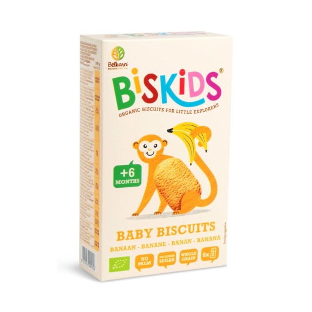 Belkorn Bio Organic Whole Wheat Biscuits with Banana Juice for Babies 6+m 120gr (Βιολογικά Μπισκότα Ολικής Άλεσης με Χυμό Μπανάνα για Μωρά 6+ μηνών)