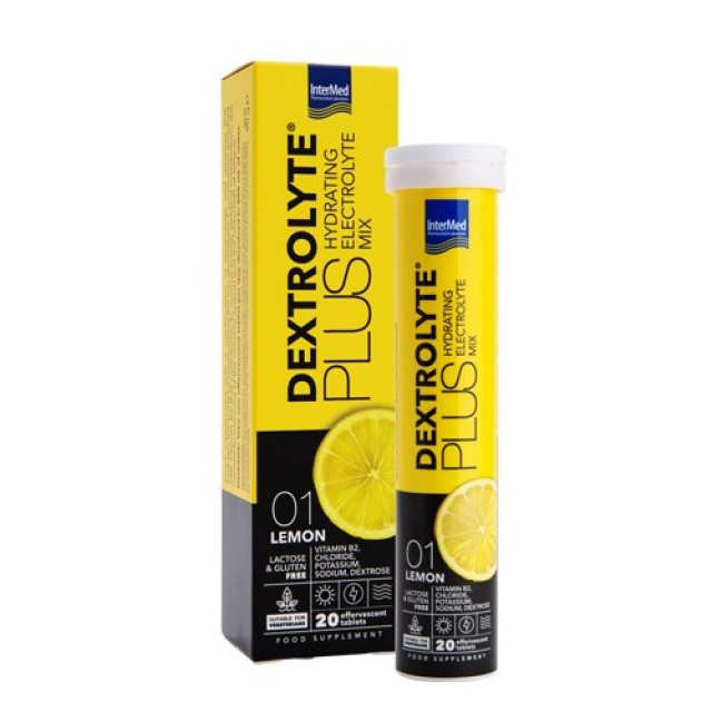 Intermed Dextrolyte Plus Hydrating Electrolyte Mix Lemon 20tabs (Συμπλήρωμα Διατροφής σε Αναβράζουσες Ταμπλέτες με Συνδυασμό Ηλεκτρολυτών, Δεξτρόζης & Βιταμίνης Β2 - Γεύση Λεμόνι)