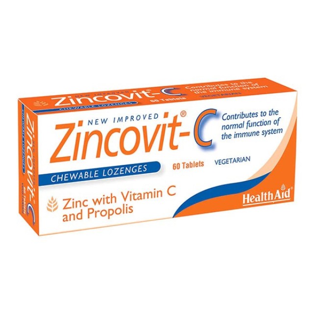 Health Aid Zincovit C 60tabs (Καραμέλες για το Λαιμό με Ψευδάργυρο, Βιταμίνη C & Πρόπολη)