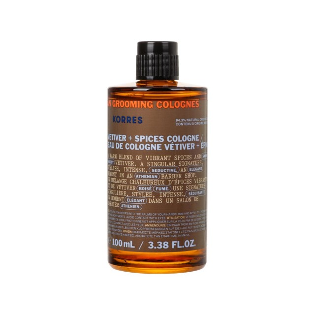 Korres Αthenian Grooming Colognes Vetiver & Spices Eau de Cologne 100ml (Ανδρικό Άρωμα με Βέτιβερ & Μπαχαρικά)