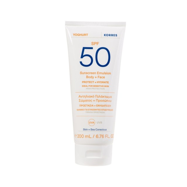 Korres Yoghurt Sunscreen Emulsion SPF50 Body & Face 200ml (Αντηλιακό Γαλάκτωμα Σώματος & Προσώπου)