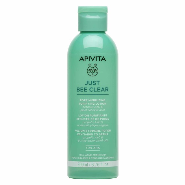 Apivita Just Bee Clear Pore Minimizing Purifying Lotion 200ml (Λοσιόν Σύσφιξης Πόρων για Λιπαρή/με Τάση Ακμής Επιδερμίδα)