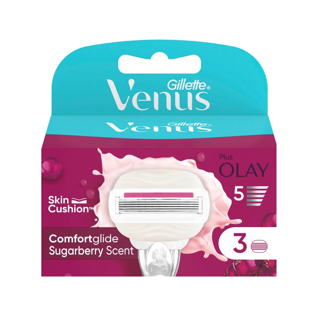 Gillette Venus Comfort Glide Sugarberry 3τεμ (Ανταλλακτικές Κεφαλές Γυναικείας Ξυριστικής Μηχανής με 5 Λεπίδες)