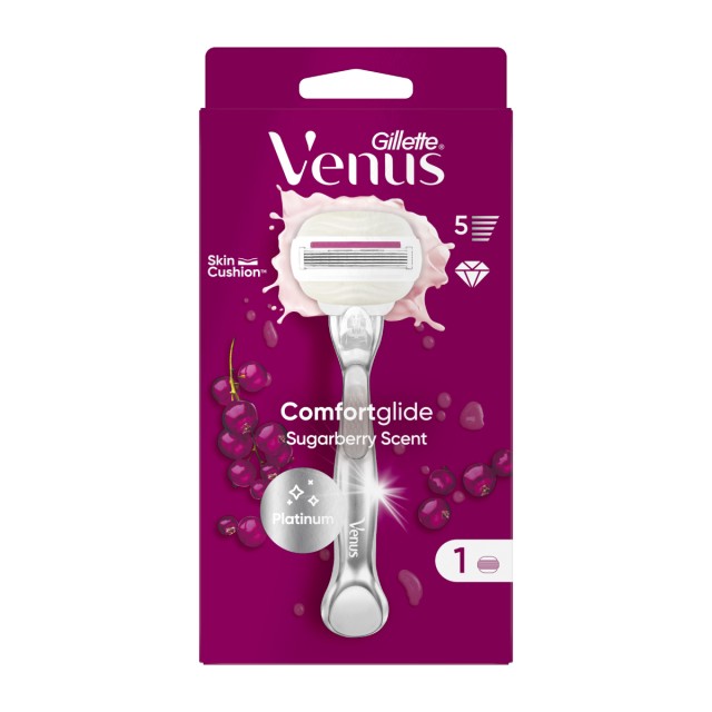 Gillette Venus Comfort Glide Sugarberry Razor Blade & 1 Refill (Γυναικεία Ξυριστική Μηχανή με 5 Λεπίδες & 1 Ανταλλακτική Κεφαλή)