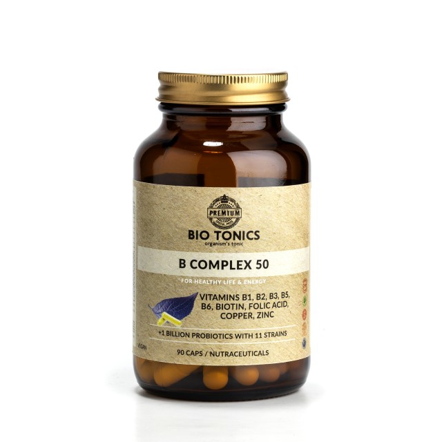 Bio Tonics B Complex 90caps (Συμπλήρωμα Διατροφής με Σύμπλεγμα Βιταμινών Β για Μείωση της Κούρασης & της Κόπωσης)