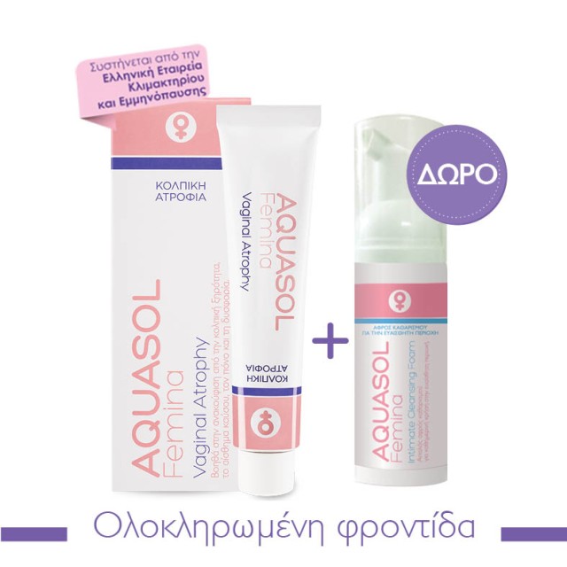 Aquasol Femina Vaginal Atrophy 30ml & ΔΩΡΟ Intimate Cleansin Foam 40ml (Κρέμα για την Αντιμετώπιση των Συμπτωμάτων της Κολπικής Ατροφίας & ΔΩΡΟ Αφρός Καθημερινής Υγιεινής της Ευαίσθητης Περιοχής)