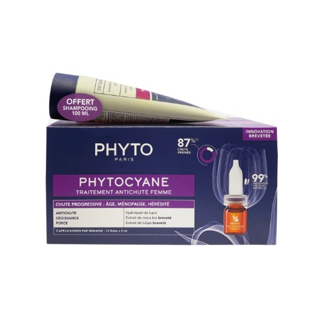 Phyto Phytocyane SET Women Anti Hair Loss Treatment 12x5ml & GIFT Invigorating Shampoo 100ml