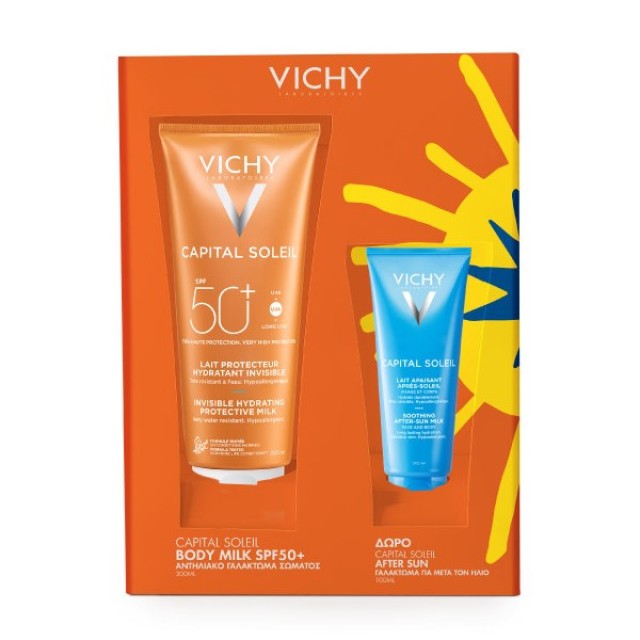 Vichy SET Capital Soleil Invisible Hydrating Protective Milk SPF50+ 300ml & ΔΩΡΟ Capital Soleil After Sun 100ml (ΣΕΤ με Αντηλιακό Γαλάκτωμα Προσώπου & Σώματος ΔΩΡΟ Γαλάκτωμα για Μετά τον Ήλιο)