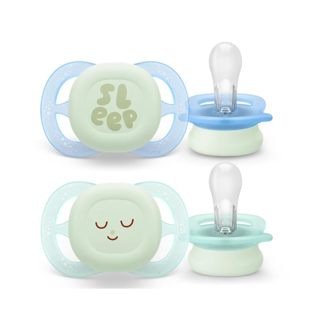 Avent Baby Soother Ultra Start Night Time SCF075/08 2τεμ (Ελαφριά Πιπίλα για Νεογέννητα με Ασπίδα που Φωσφορίζει στο Σκοτάδι 0-2μ)