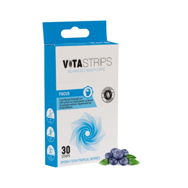 Vitastrips Focus 30 strips (Συμπλήρωμα Διατροφής για Καλή Μνήμη & Συγκέντρωση με Φυσική Γεύση Bluebe