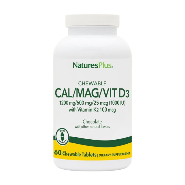 Natures Plus Cal Mag Vitamin D3 Vitamin K2 Chocolate 60tab (Αρθρώσεις - Οστεοπόρωση)