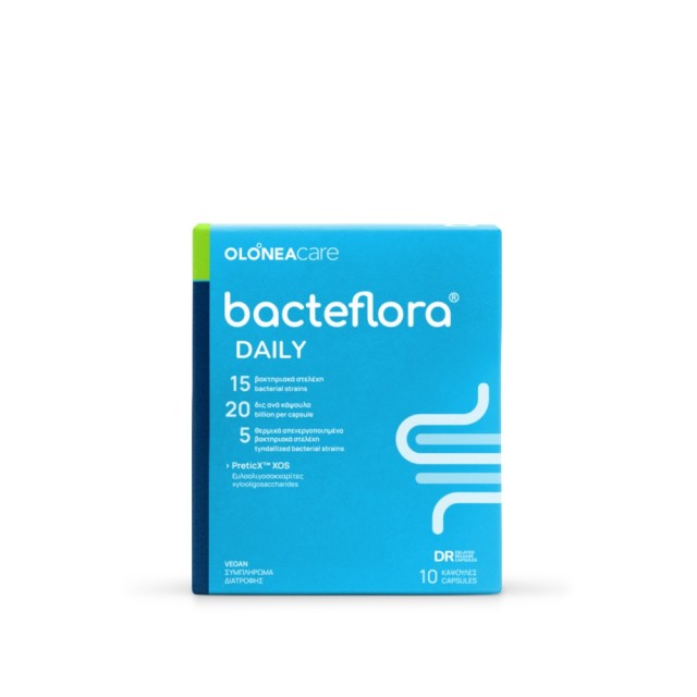 OLONEA Bacteflora Daily 10caps (Συμβιωτικό Συμπλήρωμα Διατροφής με Προβιοτικά & Πρεβιοτικά & Μεταβιοτικά για την Ομαλή Λειτουργία του Γαστρεντερικού)