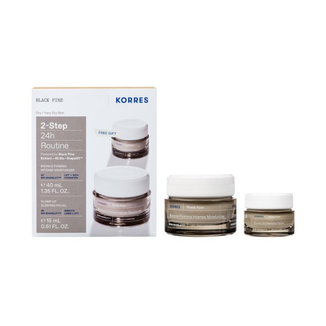 Korres SET Black Pine Bounce Firming Intense Moisturizer Dry/Very Dry Skin 40ml & GIFT Black Pine Plump-Up Sleeping Facial 15ml