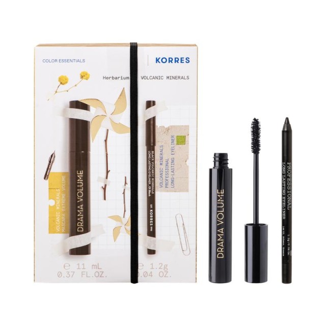 Korres SET Color Essentials Volcanic Minerals Mascara 11ml & Eyeliner 1.2gr (ΣΕΤ με Μαύρη Μάσκαρα για Όγκο & Μαύρο Μολύβι Ματιών Μακράς Διάρκειας)