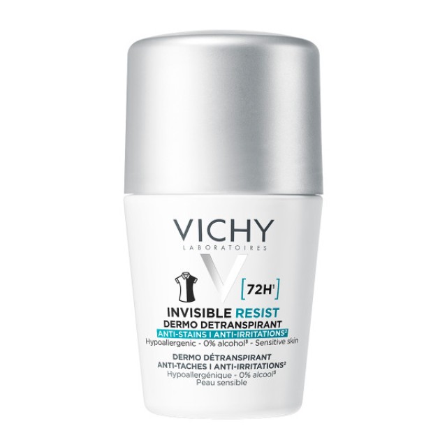 Vichy Deodorant Roll On 72H Invisible Resist Anti-Stains Anti-Irritations 50ml (Γυναικείο Αποσμητικό Κατά των Σημαδιών & της Έντονης Εφίδρωσης)