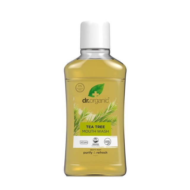 Dr.Organic Tea Tree Mouthwash 500ml (Στοματικό Διάλυμα με Έντονη Φρεσκάδα Μέντας)