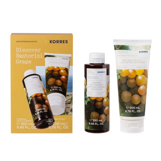 Korres SET Santorini Grape Renewing Shower Gel 250ml & Santorini Grape Body Smoothing Milk 200ml (ΣΕΤ με Αφρόλουτρο & Ενυδατικό Γαλάκτωμα Σώματος με Άρωμα Αμπέλι Σαντορίνης)