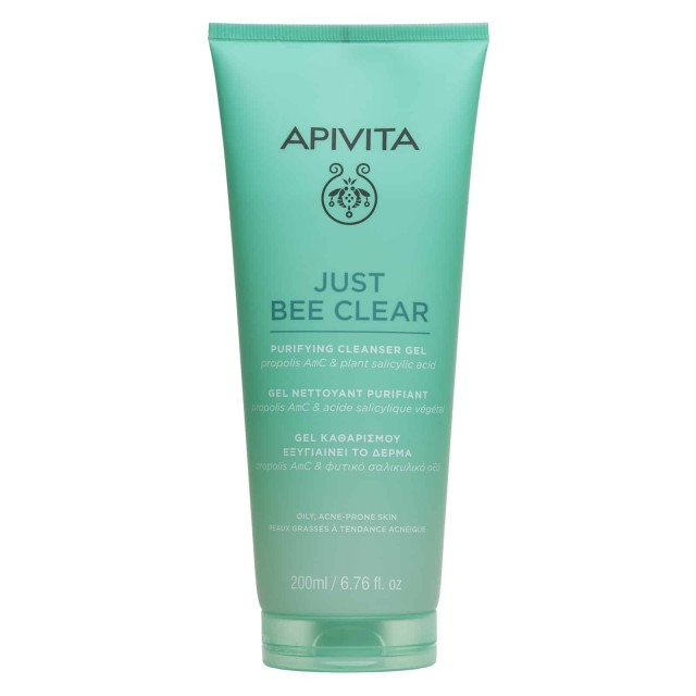 Apivita Just Bee Clear Purifying Cleanser Gel 200ml (Τζελ Καθαρισμού για Λιπαρή/με Τάση Ακμής Επιδερμίδα)