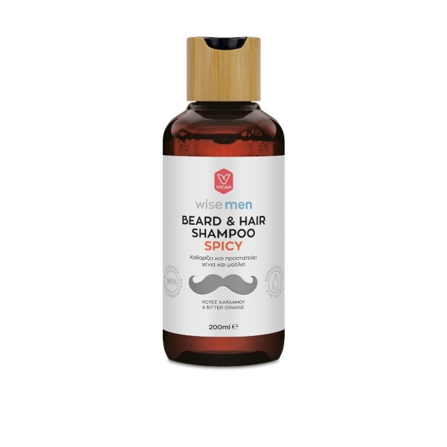 Vican Wise Man Beard & Hair Shampoo Spicy 200ml (Ανδρικό Σαμπουάν για τα Μαλλιά & την Γενειάδα με Άρωμα Κάρδαμου)