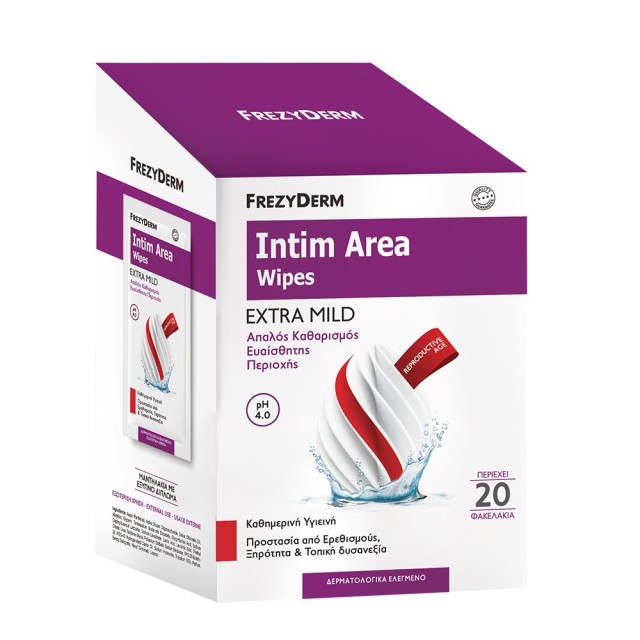 Frezyderm Intim Area Wipes 20φακελακια (Μαντηλάκια Καθαρισμού της Ευαίσθητης Περιοχής) 