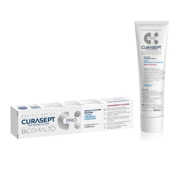 Curasept Biosmalto Impact Action Mousse Strawberry 50ml (Αφρός για Τοπική Εφαρμογή για Ορθοδοντικές & Λευκαντικές Θεραπείες)