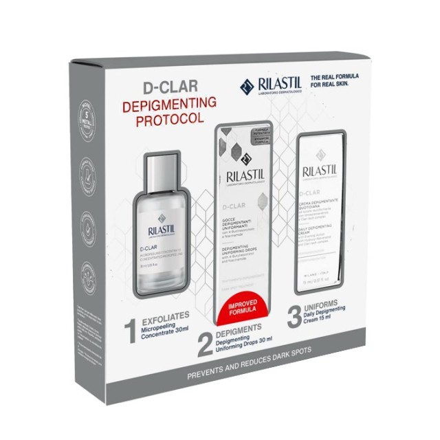 Rilastil D-Clar SET Concentrated Micropeeling 30ml & Depigmenting Concentrate Drops 30ml & Daily Depigmenting Cream 15ml