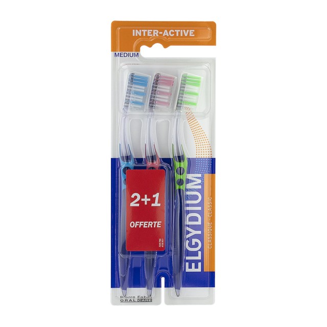 Elgydium SET Trio Inter-Active Medium Toothbrush 2+1 ΔΩΡΟ (ΣΕΤ με 3 Μέτριες Οδοντόβουρτσες)