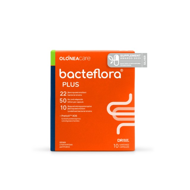 OLONEA Bacteflora Plus 10caps (Συμβιωτικό Συμπλήρωμα Διατροφής με Ενισχυμένη Σύνθεση Προβιοτικών, Πρεβιοτικών & Μεταβιοτικών)