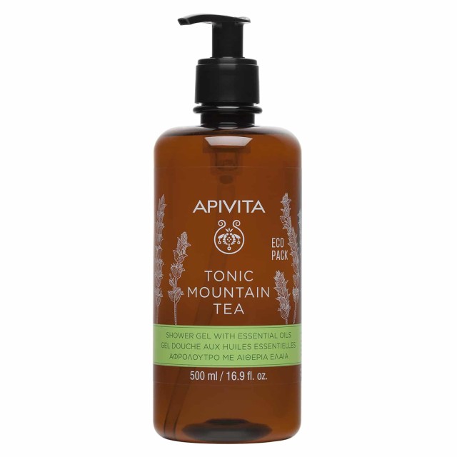 Apivita Tonic Mountain Tea Shower Gel Eco Pack 500ml (Αναζωογονητικό Αφρόλουτρο με Αιθέρια Έλαια)