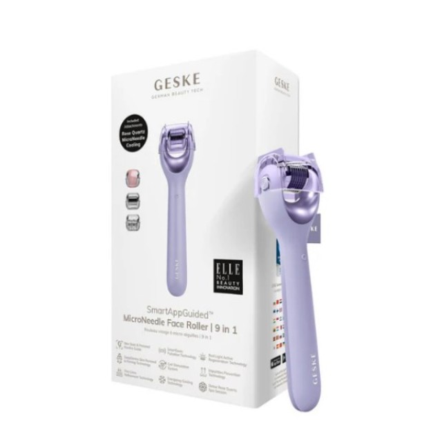 Geske Microneedle Face Roller 9in1 Purple (Συσκευή Προσώπου με Εξαρτήματα Μεσοθεραπείας Ψύξης & Ροζ Χαλαζία)
