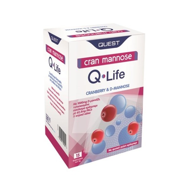 Quest Cran Mannose Q Life 15 φακελάκια (Συμπλήρωμα Διατροφής για την Υγεία του Ουροποιητικού Συστήματος)