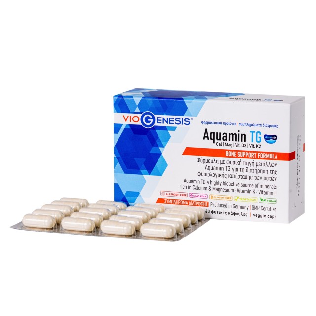 Viogenesis Aquamin TG (Cal & Mag) with Vit D3 & Vit K2 60caps (Συμπλήρωμα Διατροφής για τη Διατήρηση της Φυσιολογικής Κατάστασης των Οστών)