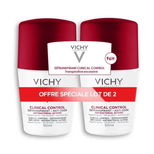 Vichy SET Deodorant Clinical Control 96h Roll On 2x50ml (ΣΕΤ με Γυναικείο Αποσμητικό για την Πολύ Έντονη Εφίδρωση)