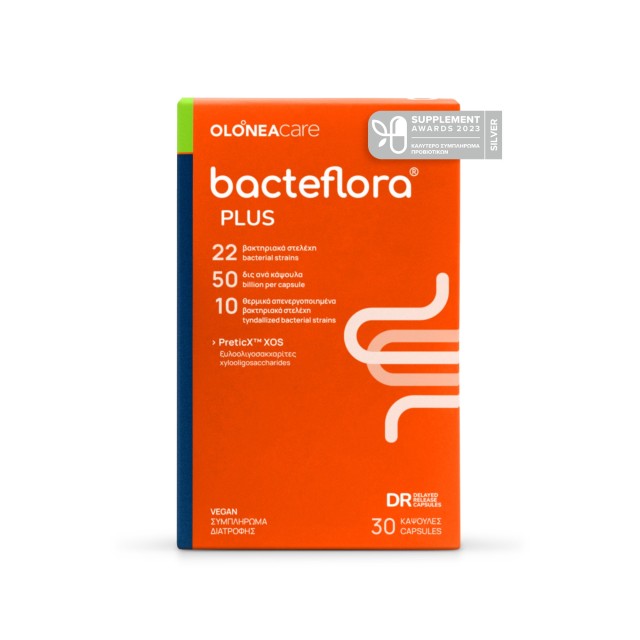 OLONEA Bacteflora Plus 30caps (Συμβιωτικό Συμπλήρωμα Διατροφής με Ενισχυμένη Σύνθεση Προβιοτικών, Πρεβιοτικών & Μεταβιοτικών)