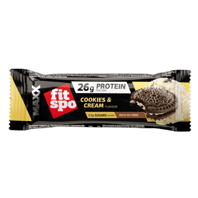 Fitspo Maxx Protein Bar Cookies & Cream 26gr Protein 75gr (Μπάρα Πρωτεΐνης με Γεύση Μπισκότο & Κρέμα)