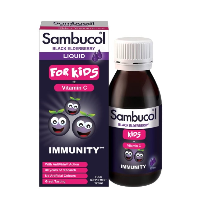 Sambucol Black Elderberry for Kids + Vitamin C 120ml (Παιδικό Σιρόπι για Ενίσχυση του Ανοσοποιητικού Συστήματος για Παιδιά 3-12 Ετών)