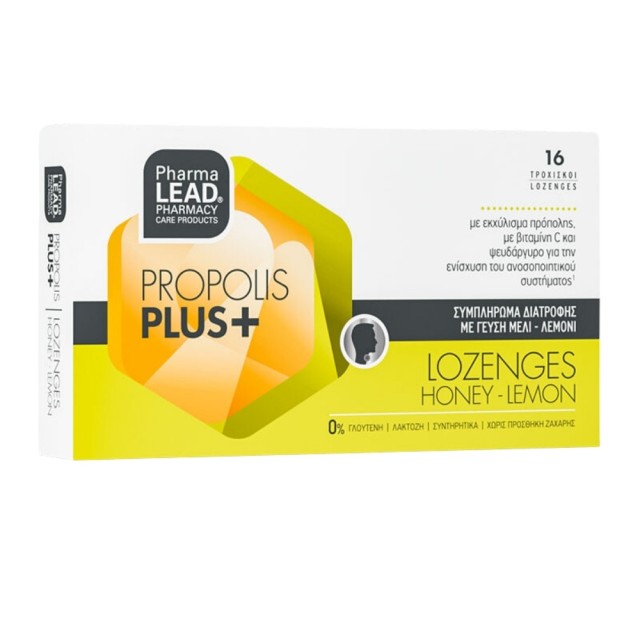 Pharmalead Propolis Plus Honey Lemon Lozenges 16pcs (Συμπλήρωμα Διατροφής με Βιταμίνη C, Ψευδάργυρο & Εκχύλισμα Πρόπολης)