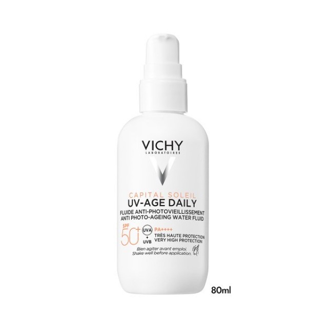 Vichy Capital Soleil UV-Age Daily Water Fluid Max Form SPF50+ 80ml (Λεπτόρρευστο Αντηλιακό Προσώπου Κατά της Φωτογήρανσης)