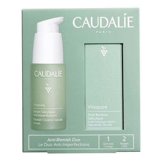 Caudalie Vinopure SET Blemish Control Salicylic Serum 30ml & ΔΩΡΟ Salicylic Spot Solution 15ml (ΣΕΤ με Ορό Κατά των Ατελειών & ΔΩΡΟ Τοπική Φροντίδα Κατά των Ατελειών)