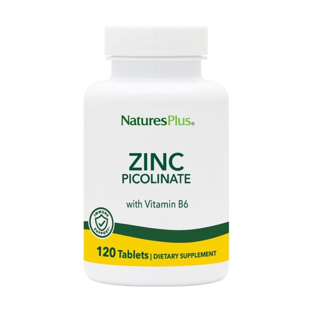 Natures Plus Zinc Picolinate B6 120 tabs (Ψευδάργυρος με Βιταμίνη Β6 & Πρωτεΐνη Ρυζιού)