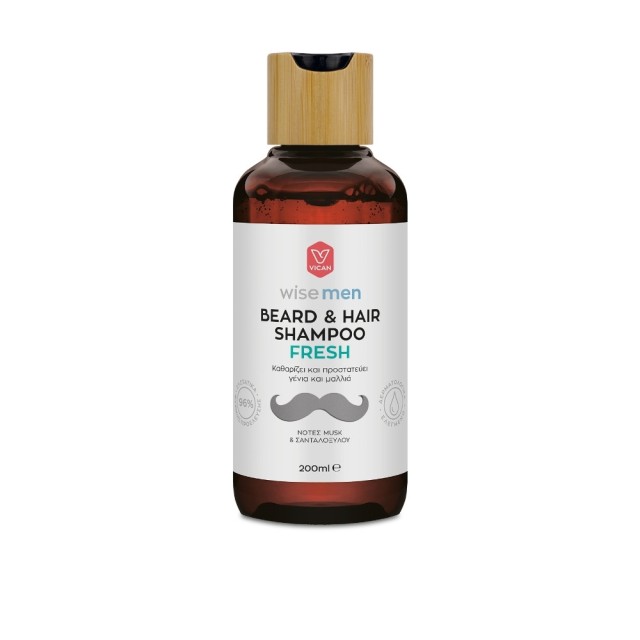 Vican Wise Men Beard & Hair Shampoo Fresh 200ml (Ανδρικό Σαμπουάν για τα Μαλλιά & την Γενειάδα με Άρωμα Σανταλόξυλου)