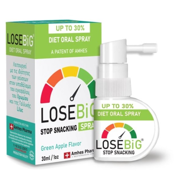 Amhes Pharma Losebig Stop Snacking Diet Oral Spray Green Apple 30ml (Συμπλήρωμα Διατροφής που Περιορίζει τη Λιγούρα - Γεύση Πράσινο Μήλο)