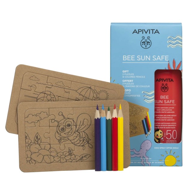 Apivita SET Bee Sun Safe Hydra Sun Kids Lotion SPF50 200ml & GIFT 2 Puzzles & Colored Pencils