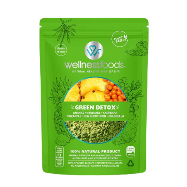 Wellness Foods Green Detox 150gr (Μείγμα Φρούτων & Λαχανικών σε Σκόνη για Μείωση της Κατακράτησης Υγρών)