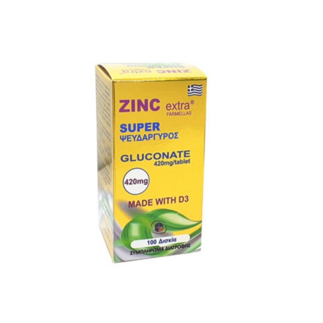 Medichrom Zinc Extra Gluconate 420mg 100tabs (Συμπλήρωμα Διατροφής με Ψευδάργυρο & Βιταμίνη D3 για Ενίσχυση του Ανοσοποιητικού Συστήματος)